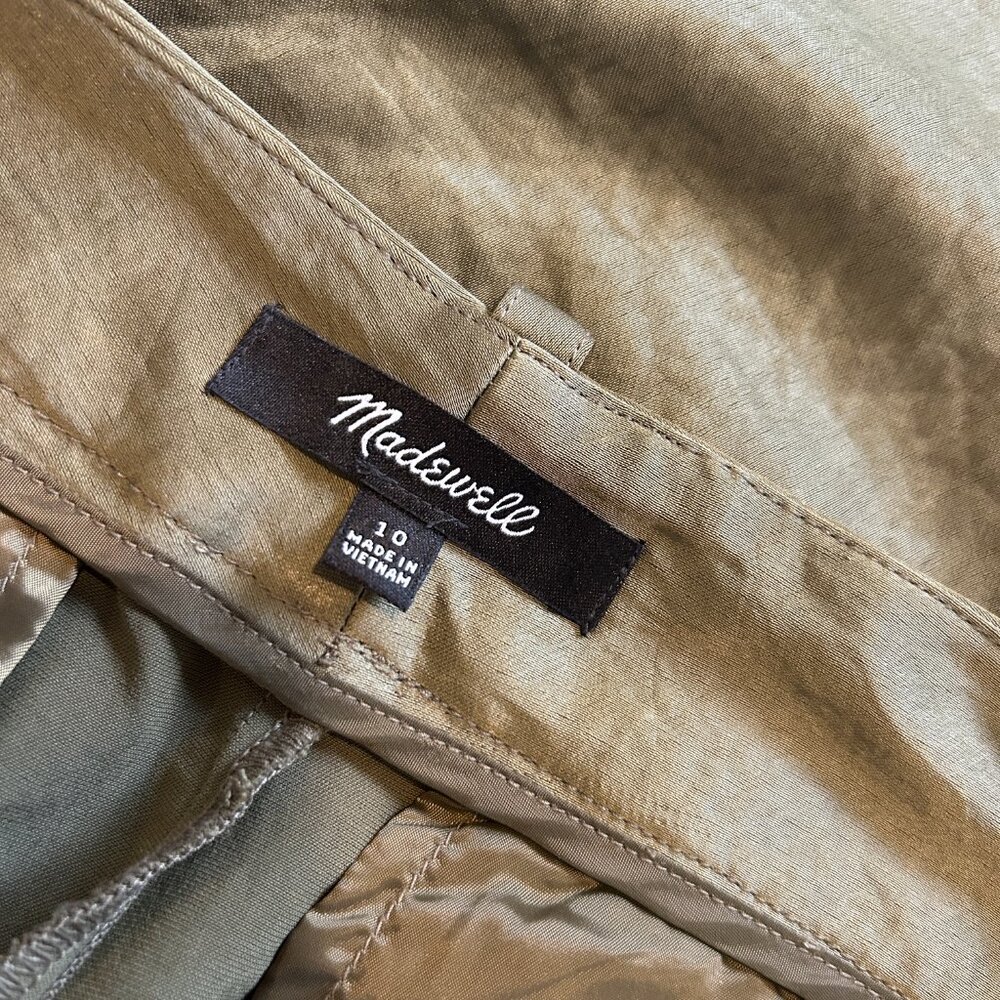 MADEWELL High-Rise Straight Cargo Trousers in Satin Women's Size 10 Olive Green - Picture 10 of 12